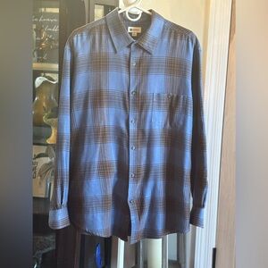 Haggar Plaid Flannel Shirt. Long Sleeve | Button-Down | Blue | Brown. Men’s XL